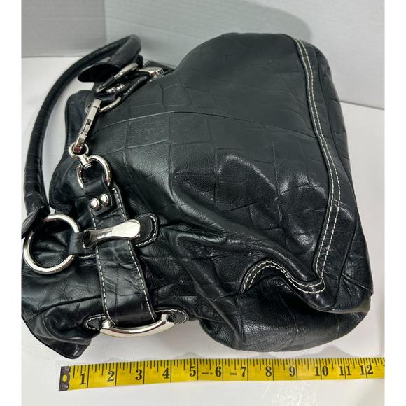 *Flawed* B Makowsky Leather Shoulder Bag Slouchy Hobo Satchel Belted Clip Purse - Picture 12 of 16